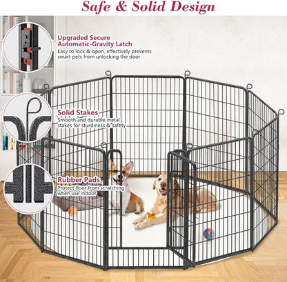 Dog Playpen 40 inch Dog Fence for Outdoor Indoor Use Heavy Duty Metal Dog Pen for Large Dogs, Rustproof Pet Playpen Portable Pet Fence Outdoor for Yard, RV Camping, Customizable, 24 Panels