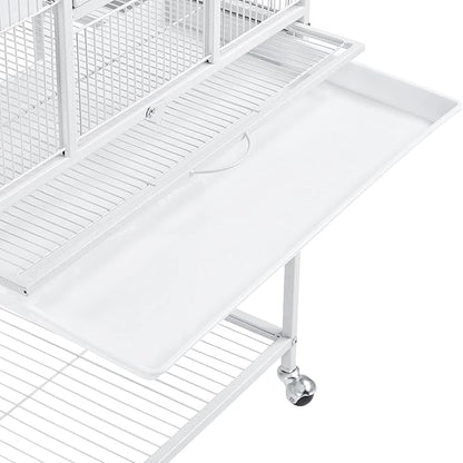Topeakmart 54-inch Flight Bird Cage with Stand Wrought Iron Bird Cage for Parakeets Parrots Green Cheek Conures Budgies Finches, White