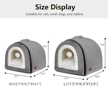 Cat Bed for Indoor Cats，Foldable cat cave，Anti-Slip & Water-Resistant Bottom，cat Houses for Indoor Cats or Small Dogs, Kitten Tent, Rabbit Bed (Dark Grey, L:(17.5"×16.9"×15.9"))
