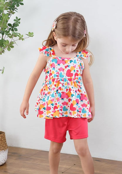 Toddler Baby Girls Summer Clothes Outfits Ruffled Sleeve Dinosaur Shirt Leopard Tops and Shorts Pants Sets 2PCS