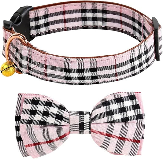 Yizepet Dog Collar with Bow Tie- Adjustable pet Collar for Dogs with Plastic Buckle Collar, Stylish Pattern for Small Medium or Large Boy and Girl Dog and Cat