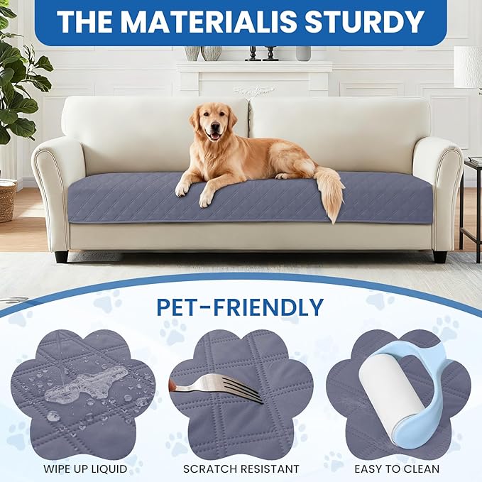 Waterproof Dog Bed Cover, Non-Slip Dog Blanket for Couch, Couch Covers for Dogs Washable, Pet Blanket for Furniture, Pet Bed Mat for Sofa, Car, Pet Supplies (82x102 Inch, Grey Blue)