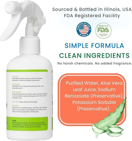 Aloe Vera Bird Spray for All Birds – Soothes Itchy Skin & Feather Plucking – 8oz Odor-Free Mist, Safe if Ingested, Daily Use Bird Mist, Softens Feathers, Natural Formula – Made in USA by UnRuffledRx™