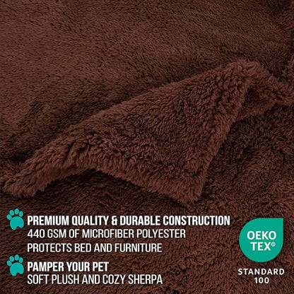 PetAmi Fluffy Waterproof Dog Blanket for Medium Large Dogs, Soft Warm Pet Sherpa Throw Pee Proof Couch Cover, Reversible Cat Bed Blanket Sofa Protector, Plush Washable Pad (Brown, 40x60)
