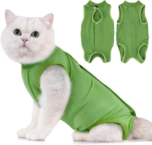 Avont Cat Recovery Suit - Kitten Onesie for Cats After Surgery, Cone of Shame Alternative Surgical Spay Suit for Female Cat, Post-Surgery or Skin Diseases Protection -Green(L)