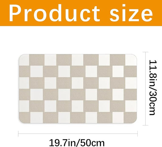 Checkered Dog Food mat, Non-Slip Sole Absorbent Dog and Water Bowl mat, Stain Free Quick Drying Checkerboard pet placemat, Suitable for cat、Puppy Accessories 12"x19" (Black)