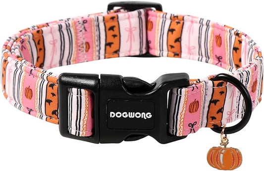 DOGWONG Fall Dog Collar- Pink Halloween Dog Collars Adjustable Classic Halloween Dog Collar for Small Medium Large Dogs XS
