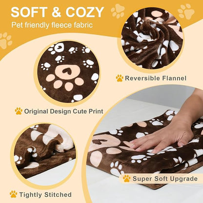 Dog Blanket, Soft Fleece Dog Blankets for Medium Large Dogs, Fluffy Flannel Pet Cat Puppy Blanket Cover for Bed Couch, Cute Paw Print Throw Blanket for Dogs, Brown, 60"X50"