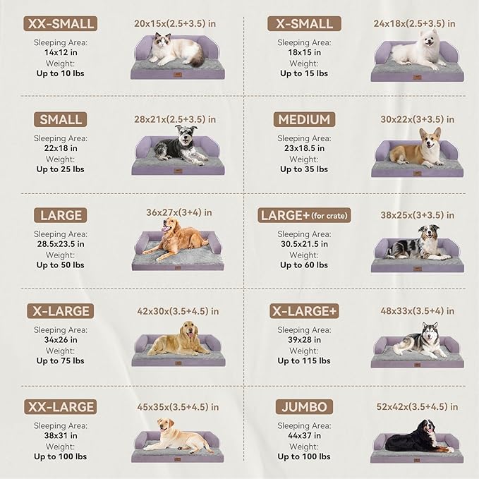 Large Dog Bed Orthopedic Washable, Orthopedic Dog Beds with Egg Foam Support, Removable, Machine Washable Plush Cover and Non-Slip Bottom for XXLarge Extra Large Dogs - Purple Dogs Bed