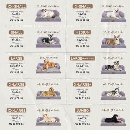 Large Dog Bed Orthopedic Washable, Orthopedic Dog Beds with Egg Foam Support, Removable, Machine Washable Plush Cover and Non-Slip Bottom for XXLarge Extra Large Dogs - Purple Dogs Bed
