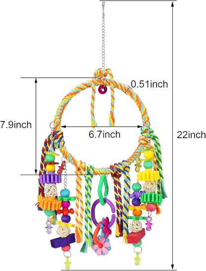 Bird Swing Toy with Perches - Colorful Chewing Toys for Parakeets, Meyers Cockatiel, Conure, Quaker, Caique & Other Medium Sized Birds