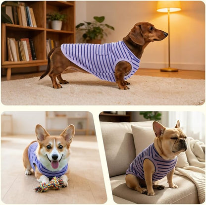 Dog Clothes, Stripe Dogs Shirts for Small & Medium Breeds, Pet Tank Top, Breathable Waffle Fabric Puppy Outfit, Shirt for Chihuahua, Yorkie, Dachshund, Corgi (4Pack, XSmall)