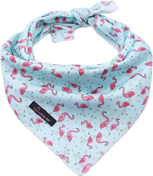ARING PET Summer Dog Bandanas, Light Blue Flamingo Kerchief Triangle Bibs Scarf for Puppy Small Medium Large Boy Girl Dogs Cats-S