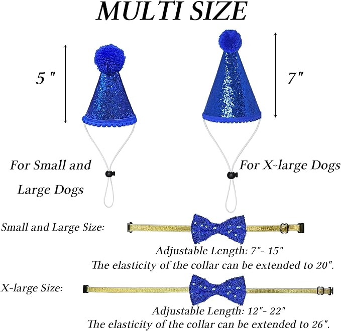 STMK Dog Birthday Decorations, Multi Sizes Dog Birthday Hat Dog Birthday Bandana Boy Bow Tie Birthday Numbers It’s My Bday Mother Puppers Banner for Medium Large Dogs Pets (Large, Blue)