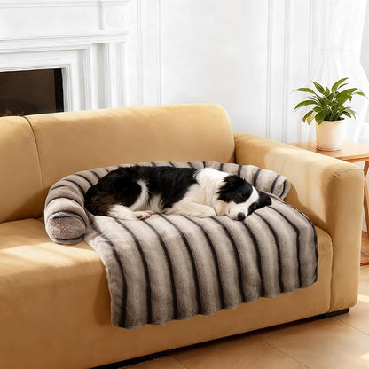Large Dog Couch Bed, Fluffy Washable Couch Protector for Dogs with Removable Cover, Non-Slip Dog Sofa Bed, 35x31 Inch, Brown