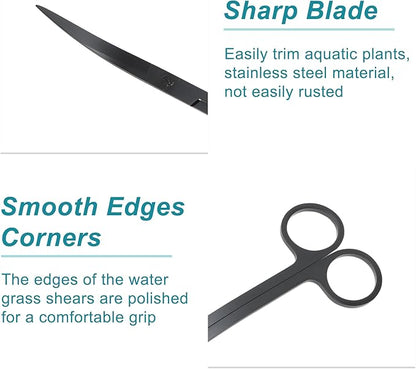 Stainless Steel Aquarium Scissors, Wave Design, Professional Aquaplant Maintenance Tool, Black, 1 Pcs