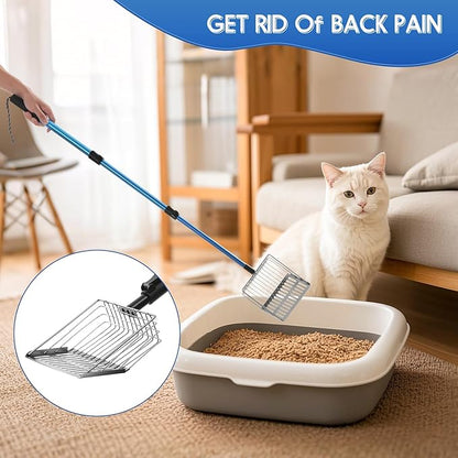 Cat Litter Scoop Long Handle: 22"-40.5" Extendable Metal Cat Poop Scooper with Deep Shovel for Litter Box Durable Heavy Duty Cat Litter Shovel for Easy Sifting