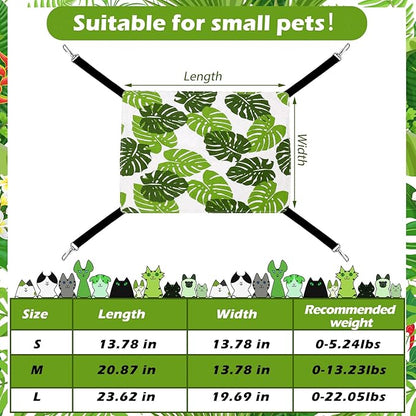 Jetec 2 Pack Cat Hammock for Cage, Catio Accessories Reversible Soft Cats Bed with Adjustable Straps and Hooks Double-Sided Linen and Fleece Hanging Hammock for Cats, Kitten(Monstera Leaf,L)