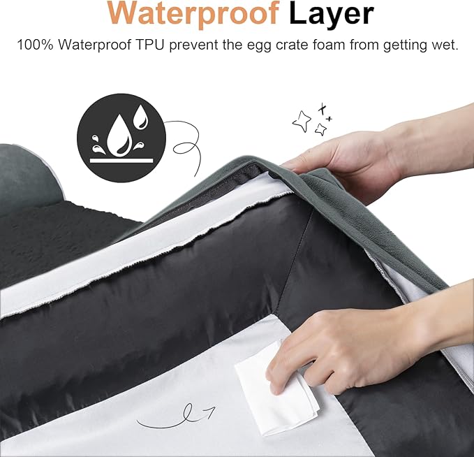 Large Dog Bed Orthopedic Washable: Jumbo Dog Bed Bolster Extra Large Dogs Egg Crate Foam Sofa Couch Waterproof Removable Cover - Dark Grey