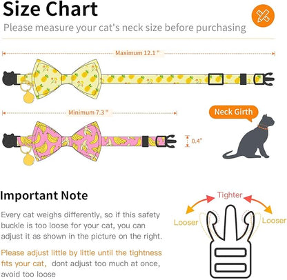 2 Pack Cotton Cat Collar with Bow Tie and Bell for Male Female Cats,Soft Fancy Breakaway Kitty Kitten Collar with Ghost& Pumpkin Patterned Design for Boy Girl Cats. (Peach&Lemon)