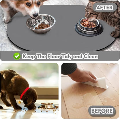 Pet Feeding Mat – 20''x12'' Absorbent Dog Food Mat, Pet Water Mats Protect Floor, No Stains Quick Dry Water Bowl Mats, Non-Slip Rubber Base Pet Placemats for Food and Water, Dark Gray
