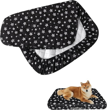 Waterproof Dog Bed Covers Replacement Washable Pet Hair Easy to Remove, Noiseless Quilted Puppy Pet Bed Cover Lovely Black Star Print 27x36 Inches, for Dog/Cat, Cover Only