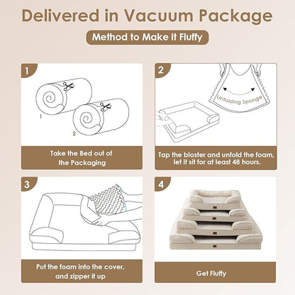 EHEYCIGA Orthopedic Dog Bed for Small Dogs, Waterproof Memory Foam Small Dog Beds with Sides, Non-Slip Bottom and Egg-Crate Foam Medium Pet Couch Bed with Washable Removable Cover, Beige
