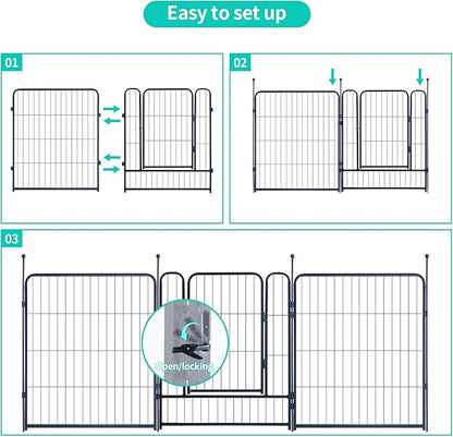 Dog Playpen,Portable Outdoor Dog Fence, Dog Playpen for Large/Medium/Small Dogs, Dog Fences for The Yard,with Doors Foldable Metal (40 inch, 24 Panels)
