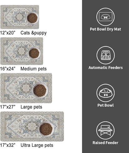 Dog Food Mats for Floors, Absorbent and Quick-Drying Pet Cat Food Mat,Anti-Fouling and Easy-to-Clean Pet Feeding Mat,Dog Bowl Mat for Messy Drinking Water Bowls.16 x24, Bohemia Style