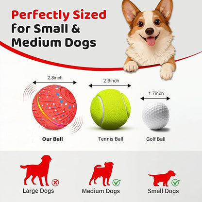 Interactive Dog Toys Ball for Small Medium Dogs - Smart Moving Bouncing Dog Ball with Colorful Lights, E-TPU Material, 3 Play Modes Automatic Rolling Dogs Toy to Keep Them Busy (Red)
