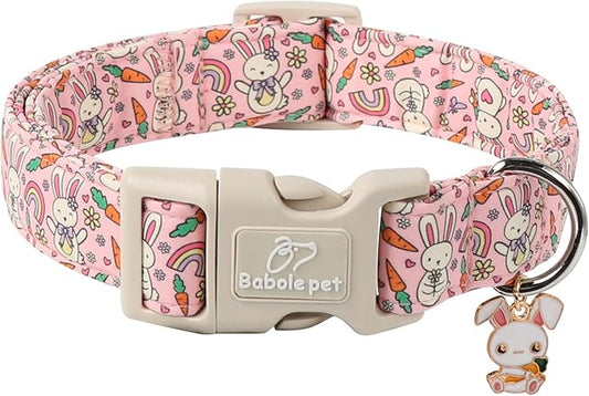 Easter Dog Collar for Small Dogs - Pink Girly Bunny Dog Collars, Cute Girl Dogs Easter Collar, Adjustable Female Spring Holiday Pet Collars with Quick Release Buckle S
