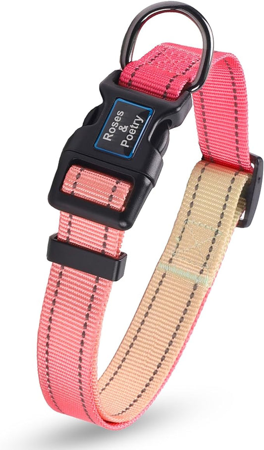 Roses&Poetry Small Dog Collar Girl Reflective with Pink Gradient Color, Adjustable Pink Puppy Collar Tiny for Small Medium Large Dogs (Pink Gradient-S)