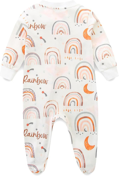 Neutral Baby Clothes Boy Girl Footed Cotton Long Sleeve Double Zipper Onesie