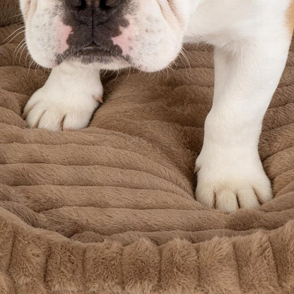 Cute Dog Bed for Medium Size Dog, Calming Medium Dog Cat Bed with Anti-Slip Bottom, Washable Soft Faux Fur Pet Bed, Rectangle Puppy Bed with Handle for Indoor Pets, 30" x 24" x 5", Brown