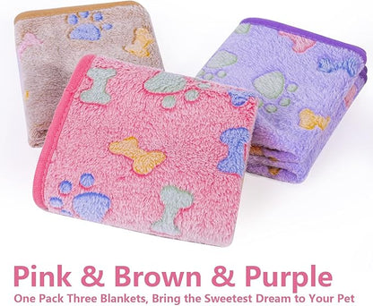 LeapSheep Pet Blankets for Dogs Cats - 3Pack Bone Pattern Super Soft Fluffy Dog Blankets for Small Medium Large Doggy Kitten (Bone, Large)