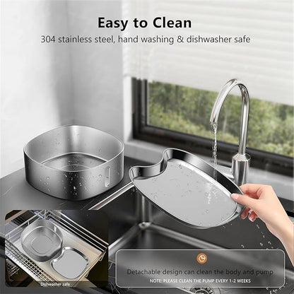 Wireless Cat/Dog Water Fountain 7L/236oz/1.8Gal, DRLWXYSJ Stainless Steel Battery Operated Cordless Automatic Pet Water Dispenser for Multi-Cats and Small to Large Dogs with Ultra Quiet Pump