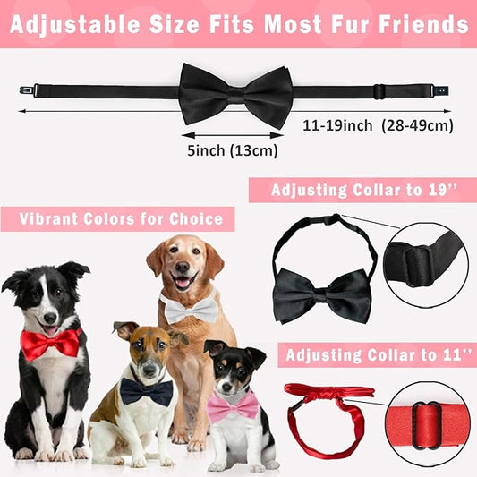 Dog Bow Tie for Large Dogs, KOOLMOX Adjustable Formal Dog Bowtie Collars for Medium Large Pet Cat Dog Christmas Wedding Birthday Graduation Holiday Homecoming Grooming Neck Bows, 2-Pack Black & White