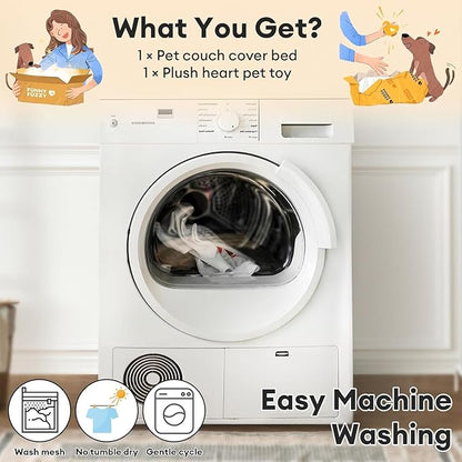 FUNNY FUZZY Pet Fluffy Plush Calming Dog Couch Bed Sofa Protector Washable Pets Mat for Large Medium Small Dogs and Cats (Coffee, 47"×33.5"×6")