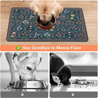 Absorbent Pet Dog Bowl Mat for Food and Water, Pet Cat Food Feeding Mat with Non Slip Rubber Backing, Dog Food Mats for Floors Waterproof, 16"x24"