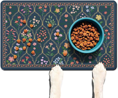 Absorbent Pet Dog Bowl Mat for Food and Water, Pet Cat Food Feeding Mat with Non Slip Rubber Backing, Dog Food Mats for Floors Waterproof, 17"x30"