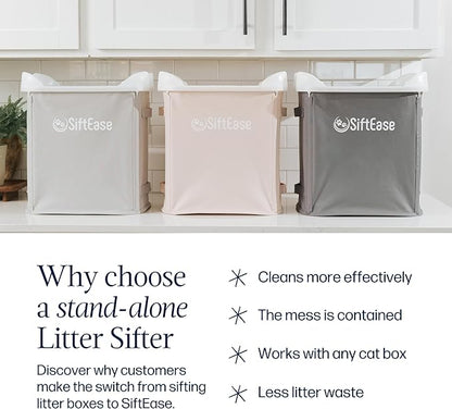 Cat Litter Sifter - SiftEase Litter Box Sifting, Fast & Easy Scoop Free Cleaner, Large Sifter with Bin for Longer Lasting Litter (Dark Grey)