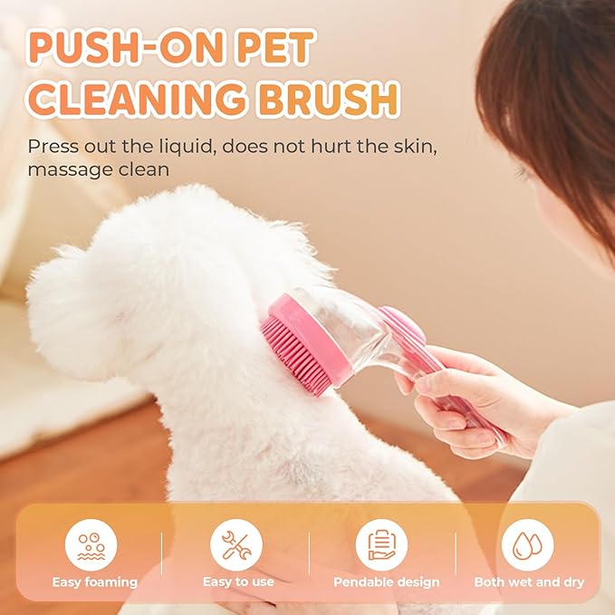 Pet Bath Brush, 2025 New 2 in 1 Dog Bath Brush with Built-in Shampoo Dispenser, Pet Wash Brush for Bathing Dog Grooming Massage Brush for Long Short Haired Dogs Cats Shower (Green, Coarse teeth)