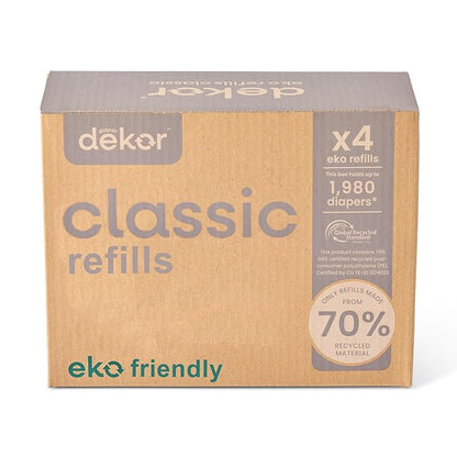 Diaper Dekor CLASSIC Diaper Pail Refills, Unscented, Exclusive End-of-Liner Marking, Thick Quick & Easy to Replace, Most Economical Refill System for Original and Eko Style Pails,(Pack of 24)