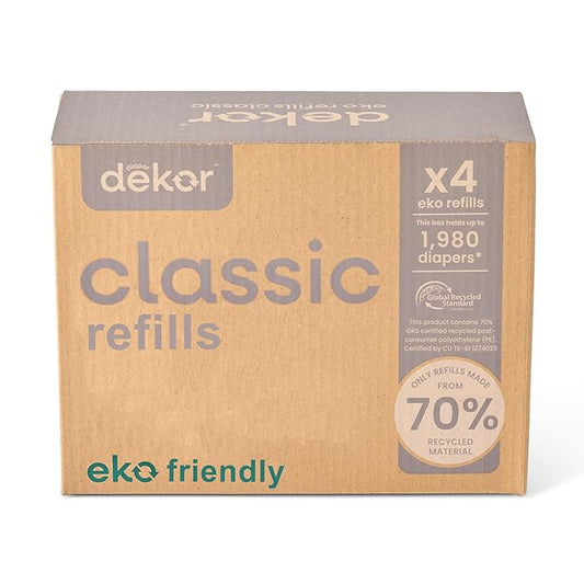 Diaper Dekor CLASSIC Diaper Pail Refills, Unscented, Exclusive End-of-Liner Marking, Thick Quick & Easy to Replace, Most Economical Refill System for Original and Eko Style Pails,(Pack of 24)