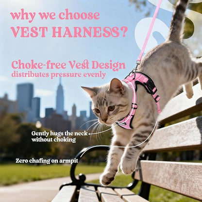 rabbitgoo Cat Harness and Leash for Walking, Escape Proof Soft Adjustable Vest Harnesses for Cats, Easy Control Breathable Reflective Strips Jacket, Pink, XXS