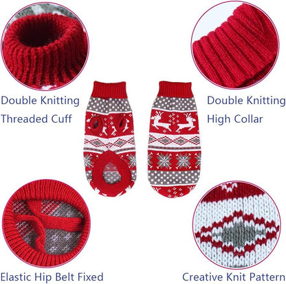 Vehomy Dog Christmas Sweaters Pet Winter Knitwear Xmas Clothes Classic Warm Coats Reindeer Snowflake Argyle Sweater for Kitty Puppy Cat-XL
