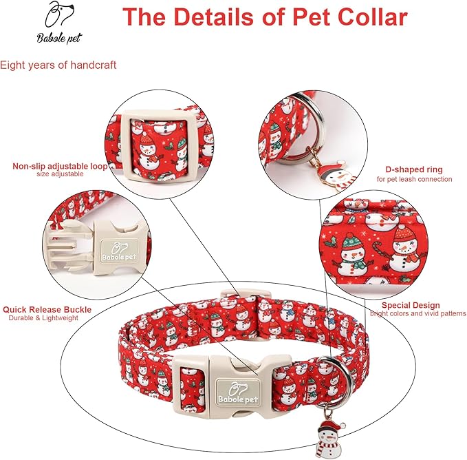 Christmas Dog Collar - Cute Red Snowman Christmas Puppy Collar with Safety Buckle, Soft Adjustable Holiday Dog Collars for Small Medium Large Dogs M