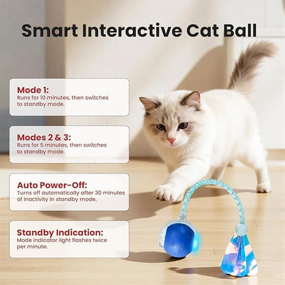 Rocfish Durable Interactive Cat Toys for Indoor Cats, Smart Automatic Cat Chase Ball Toy, Upgraded Speedy Tail Kitten Toy for Bored Indoor Adult Pets (New Blue)