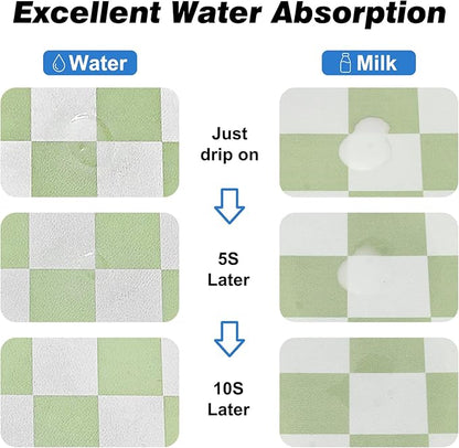 Checkered Dog Food Mat, Absorbent Leak-Proof Pet Feeding Mat, Quick Dry Cat Food Mat for Messy Drinkers 12" x 20" Green