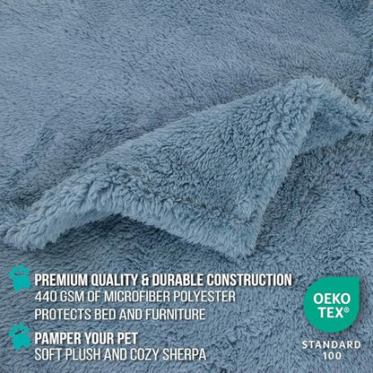 PetAmi Fluffy Waterproof Dog Blanket for Medium Large Dogs, Soft Warm Pet Sherpa Throw Pee Proof Couch Cover, Reversible Cat Bed Blanket Sofa Protector, Plush Washable Pad (Dusty Blue, 40x60)